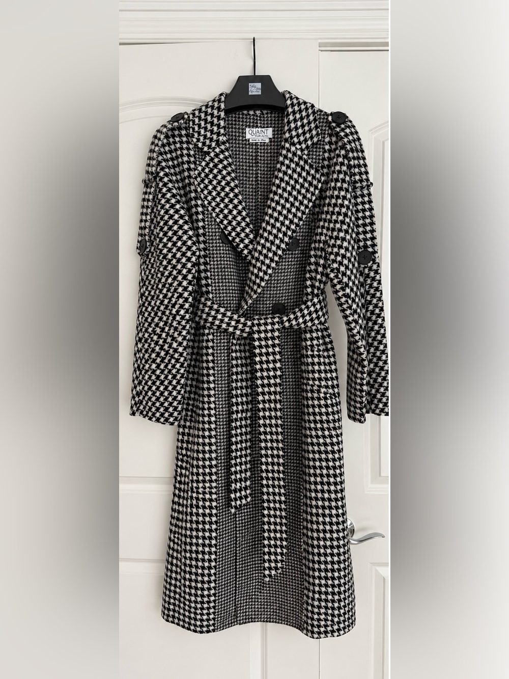 Quaint Stepan Houndstooth Wool Cashmere Wrap Trench Coat Belted Size M